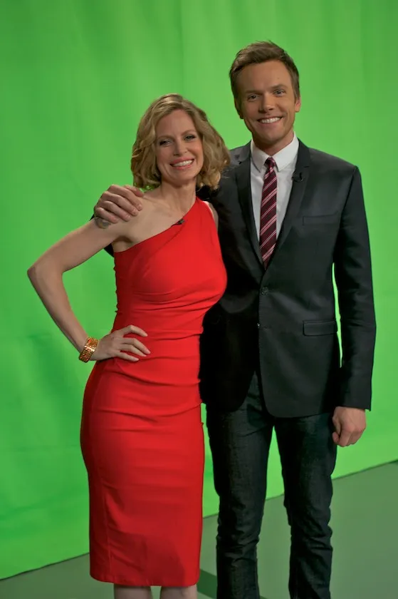 The SOUP Kristen Bauer On E!'s The Soup in red dress