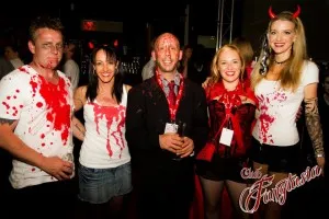 Matt Le Guier, Kim Grimshaw, Paul Tsoumbakos, Rachel Tsoumbakos and Sherryn Pickering all bloodied up for Club Fangtasia's True Blood event