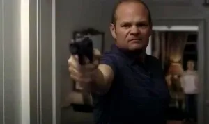 Who's Andy Bellefleur (Chris Bauer) shooting at in HBO's True Blood Season 6, Episode 10, entitled 'Radioactive'?