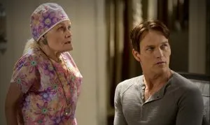 Dr Ludwig (Marcia DeRousse) and Bill Compton (Stephen Moyer) star in HBO's True Blood Season 7 Episode 7 (entitled 'May Be the Last Time')