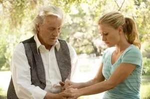 Niall Brigant (Rutger Hauer) and Sookie Stackhouse (Anna Paquin) catch up in HBO's True Blood Season 7 Episode 7 (entitled 'May Be the Last Time')